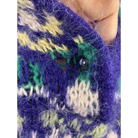 Benetton Sweater Collared Purple Green Pattern Pullover Button Wool Women Medium - Picture 11 of 15